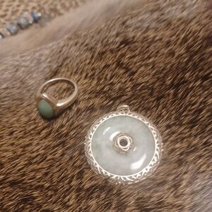 Solid 925 Sterling silver and jafe pendant and ring